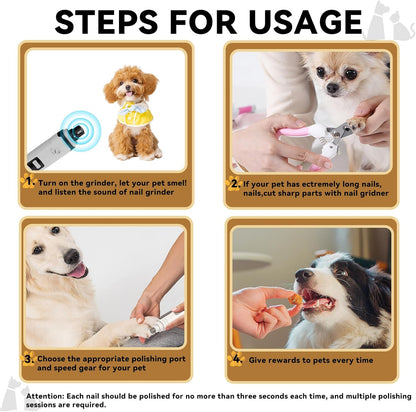 Silent Pet Nail Grinder for Dogs & Cats, 3 Grinding Heads
