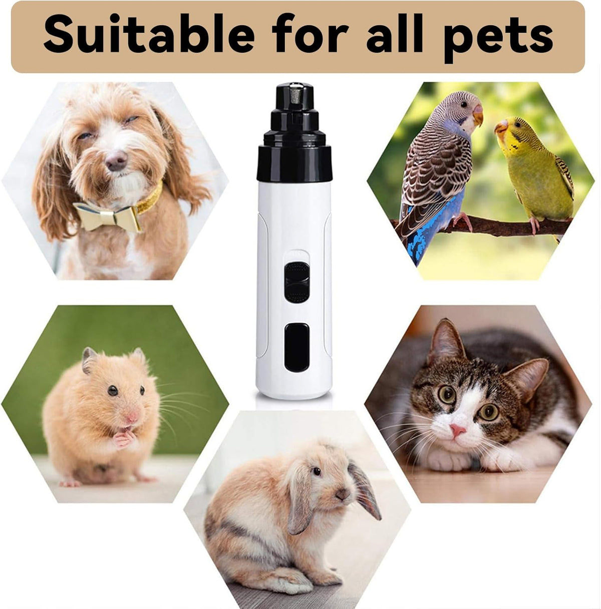 Silent Pet Nail Grinder for Dogs & Cats, 3 Grinding Heads