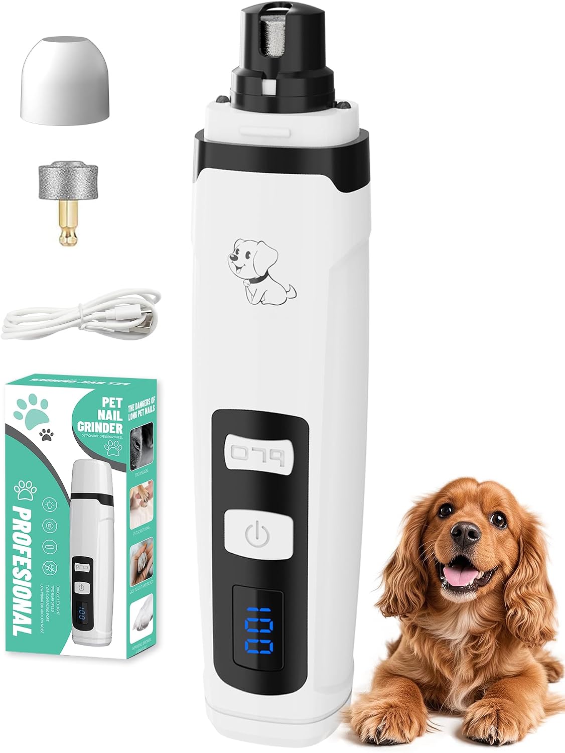 Silent Pet Nail Grinder for Dogs & Cats, 3 Grinding Heads