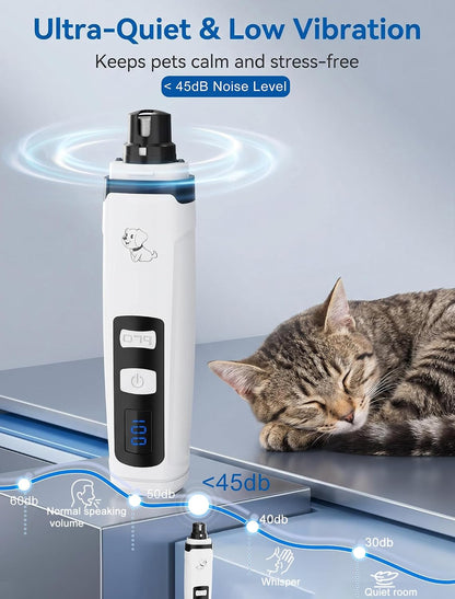 Silent Pet Nail Grinder for Dogs & Cats, 3 Grinding Heads