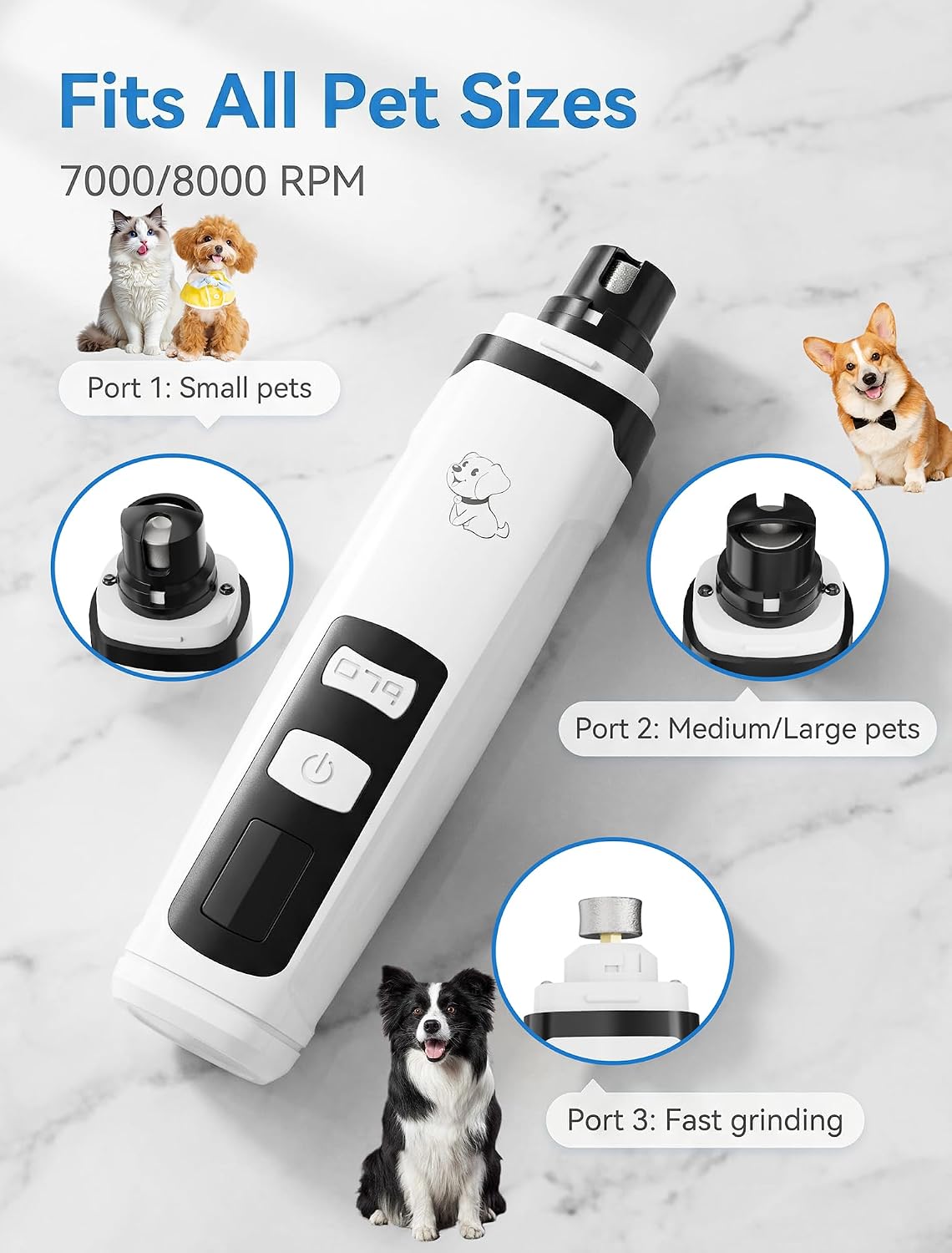 Silent Pet Nail Grinder for Dogs & Cats, 3 Grinding Heads
