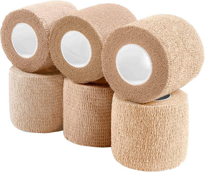 Pet Wrap, Self-Adhesive, Only Sticks to Itself, Non-Woven Tape for Dog Legs, Paws, Wounds, First Aid Cohesive Gauze for Horse, Cat, Bird, Animal, 6 Rolls, 2 Inch, Pawprints A