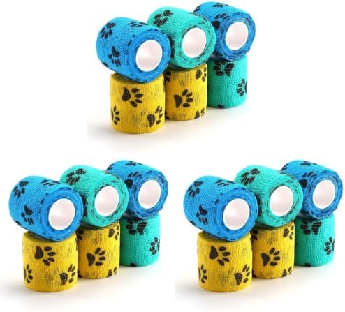 Pet Wrap, Self-Adhesive, Only Sticks to Itself, Non-Woven Tape for Dog Legs, Paws, Wounds, First Aid Cohesive Gauze for Horse, Cat, Bird, Animal, 6 Rolls, 2 Inch, Pawprints A