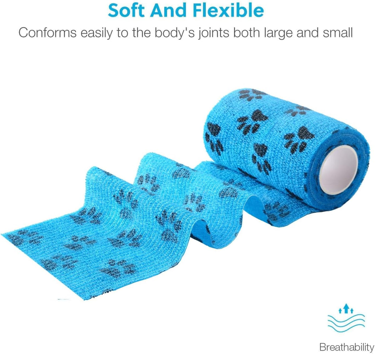 Pet Wrap, Self-Adhesive, Only Sticks to Itself, Non-Woven Tape for Dog Legs, Paws, Wounds, First Aid Cohesive Gauze for Horse, Cat, Bird, Animal, 6 Rolls, 2 Inch, Pawprints A