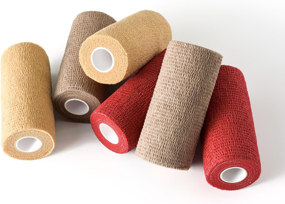 Pet Wrap, Self-Adhesive, Only Sticks to Itself, Non-Woven Tape for Dog Legs, Paws, Wounds, First Aid Cohesive Gauze for Horse, Cat, Bird, Animal, 6 Rolls, 2 Inch, Pawprints A