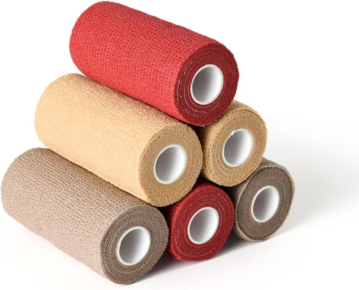 Pet Wrap, Self-Adhesive, Only Sticks to Itself, Non-Woven Tape for Dog Legs, Paws, Wounds, First Aid Cohesive Gauze for Horse, Cat, Bird, Animal, 6 Rolls, 2 Inch, Pawprints A