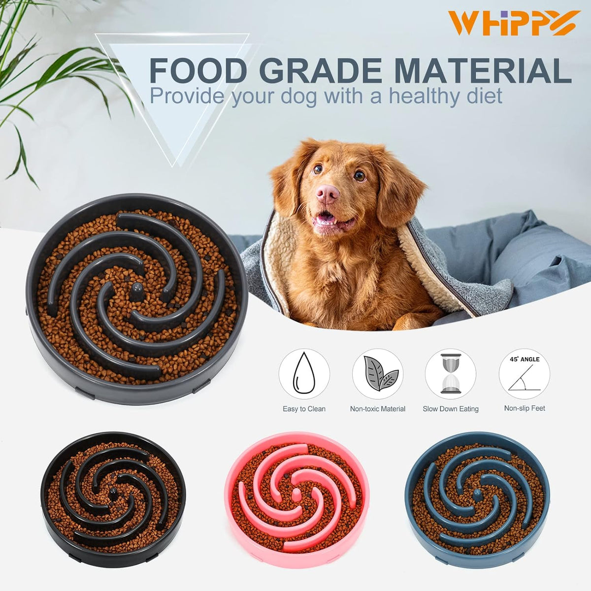 Slow Feeder Dog Bowls for Large Medium Dog Non Slip Maze Puzzle Bowl Pet Slower Food Feeding Dishes Interactive Bloat Stop Preventing Choking Healthy Dog Bowl, Black