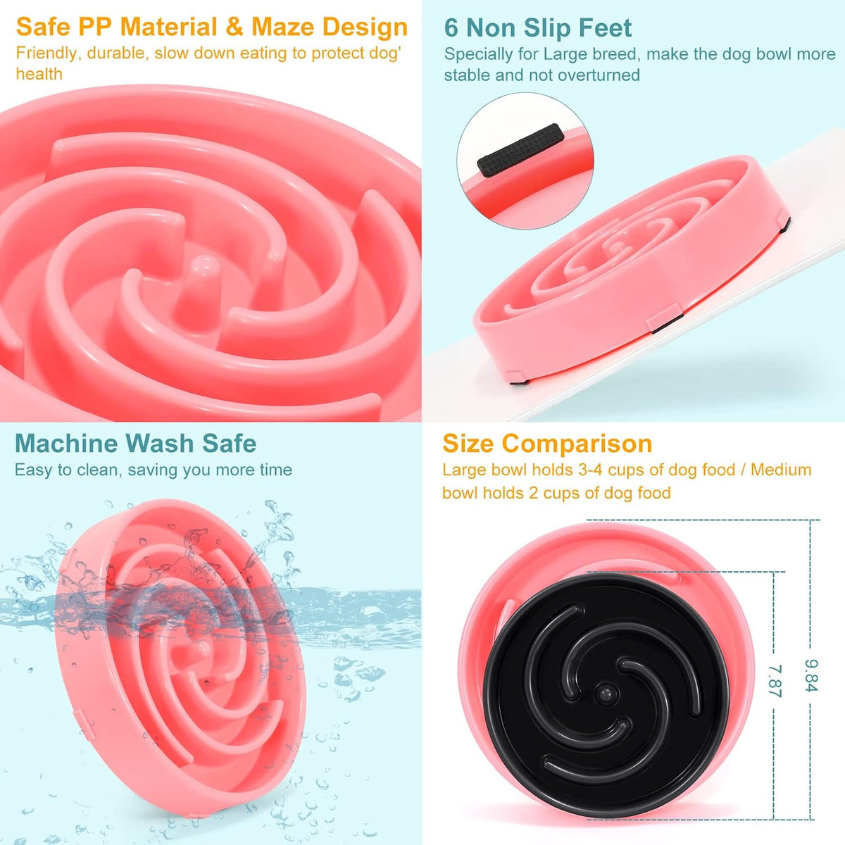 Slow Feeder Dog Bowls for Large Medium Dog Non Slip Maze Puzzle Bowl Pet Slower Food Feeding Dishes Interactive Bloat Stop Preventing Choking Healthy Dog Bowl, Black