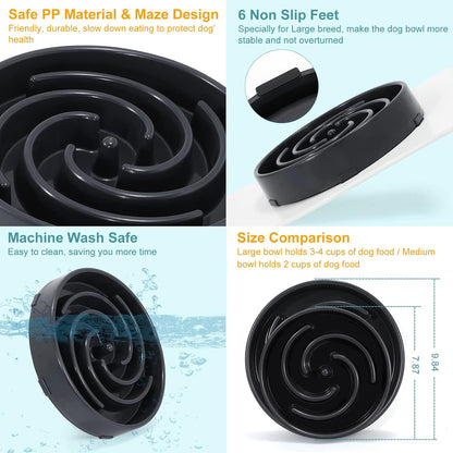 Slow Feeder Dog Bowls for Large Medium Dog Non Slip Maze Puzzle Bowl Pet Slower Food Feeding Dishes Interactive Bloat Stop Preventing Choking Healthy Dog Bowl, Black