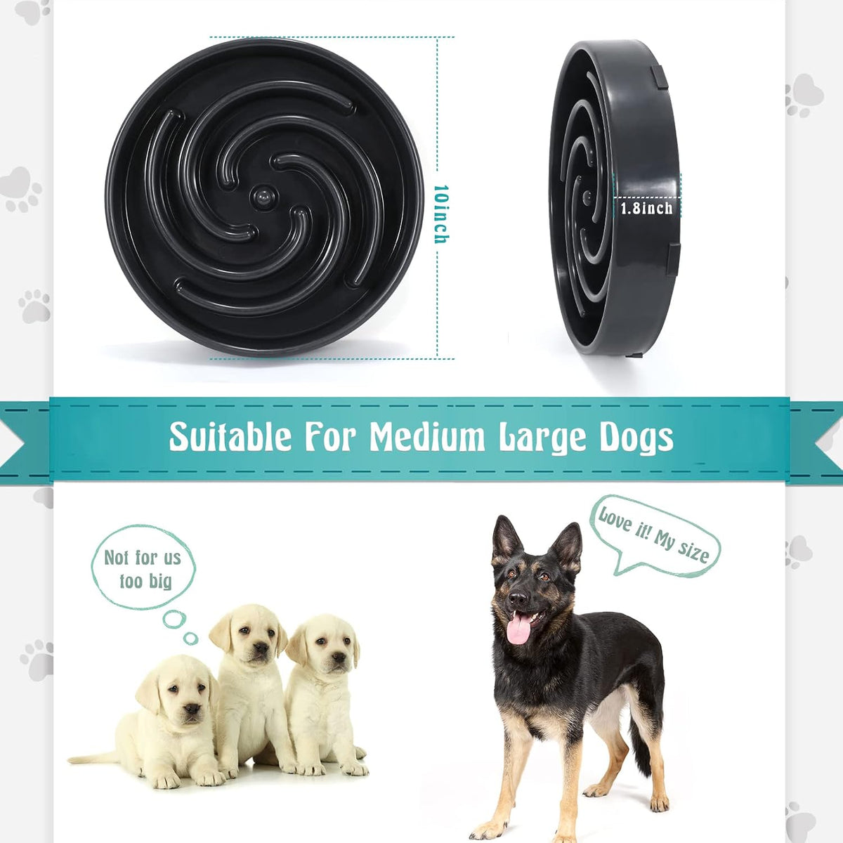 Slow Feeder Dog Bowls for Large Medium Dog Non Slip Maze Puzzle Bowl Pet Slower Food Feeding Dishes Interactive Bloat Stop Preventing Choking Healthy Dog Bowl, Black