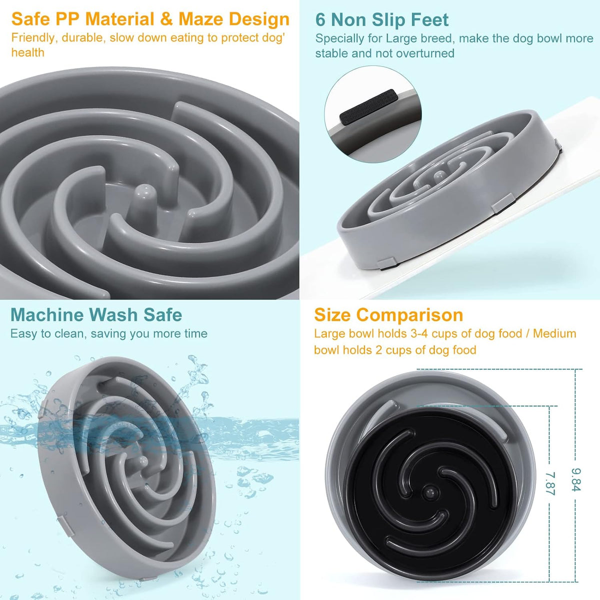 Slow Feeder Dog Bowls for Large Medium Dog Non Slip Maze Puzzle Bowl Pet Slower Food Feeding Dishes Interactive Bloat Stop Preventing Choking Healthy Dog Bowl, Black