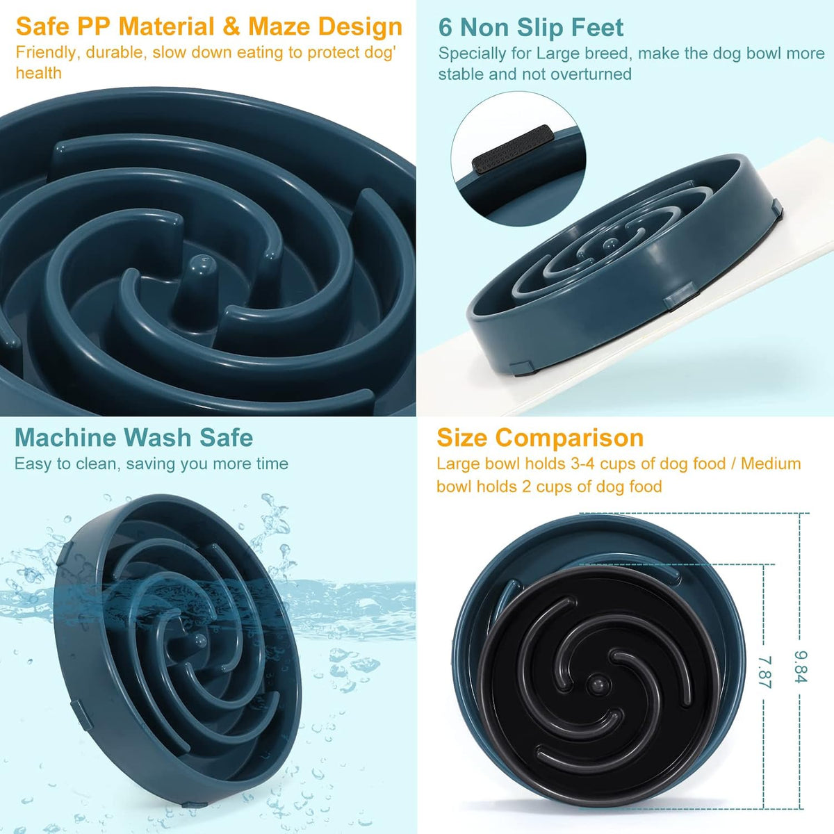 Slow Feeder Dog Bowls for Large Medium Dog Non Slip Maze Puzzle Bowl Pet Slower Food Feeding Dishes Interactive Bloat Stop Preventing Choking Healthy Dog Bowl, Black
