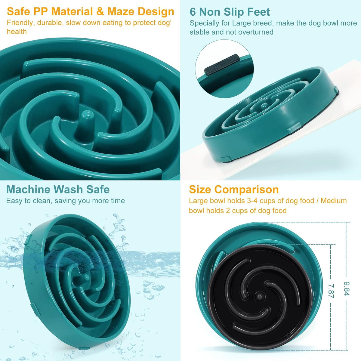 Slow Feeder Dog Bowls for Large Medium Dog Non Slip Maze Puzzle Bowl Pet Slower Food Feeding Dishes Interactive Bloat Stop Preventing Choking Healthy Dog Bowl, Black