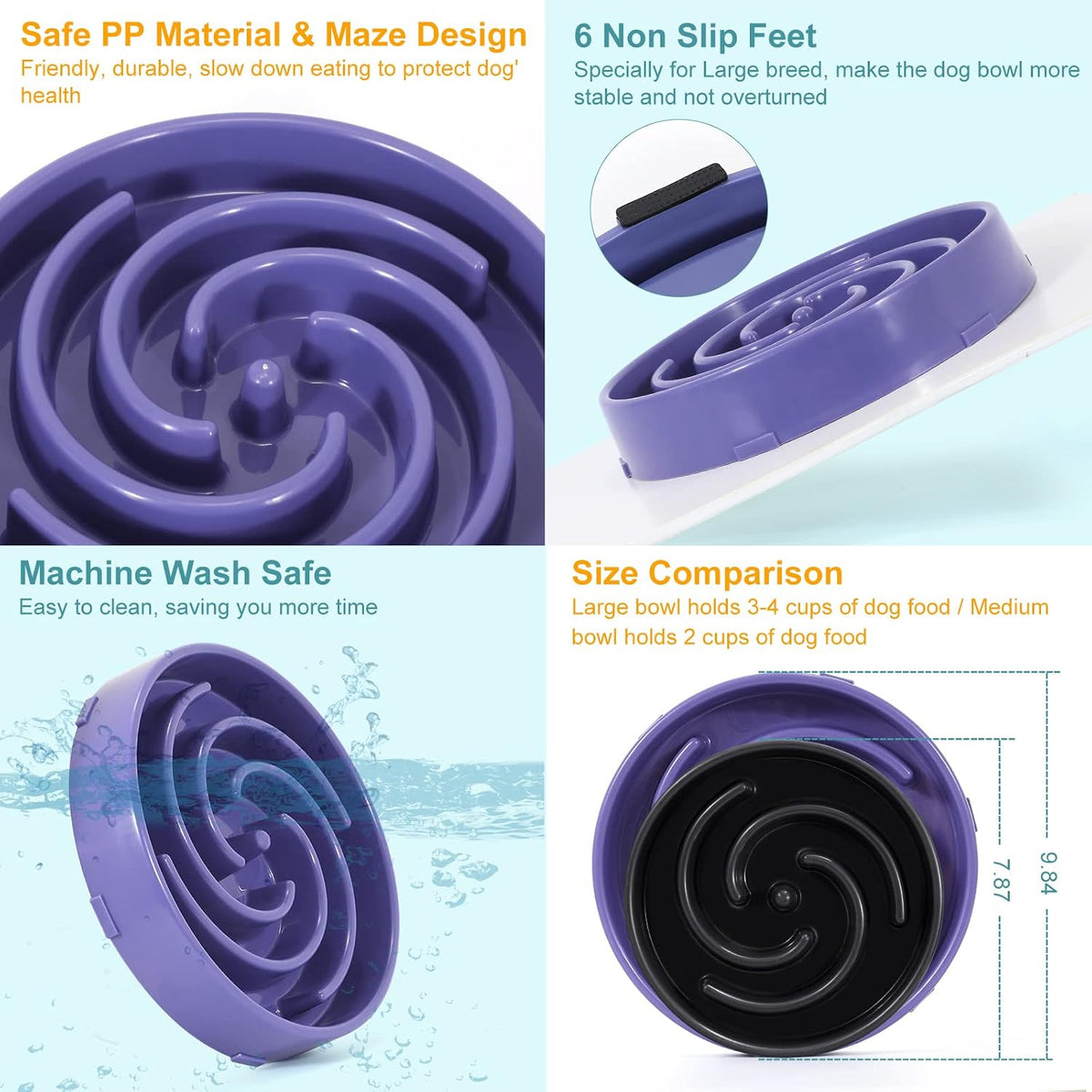 Slow Feeder Dog Bowls for Large Medium Dog Non Slip Maze Puzzle Bowl Pet Slower Food Feeding Dishes Interactive Bloat Stop Preventing Choking Healthy Dog Bowl, Black