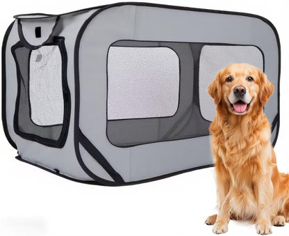 36 Inch Foldable Dog Kennel for Large Dogs, Portable Waterproof Pop-Up Pet Crate, Indoor Outdoor Travel Car Seat Kennel (Grey)