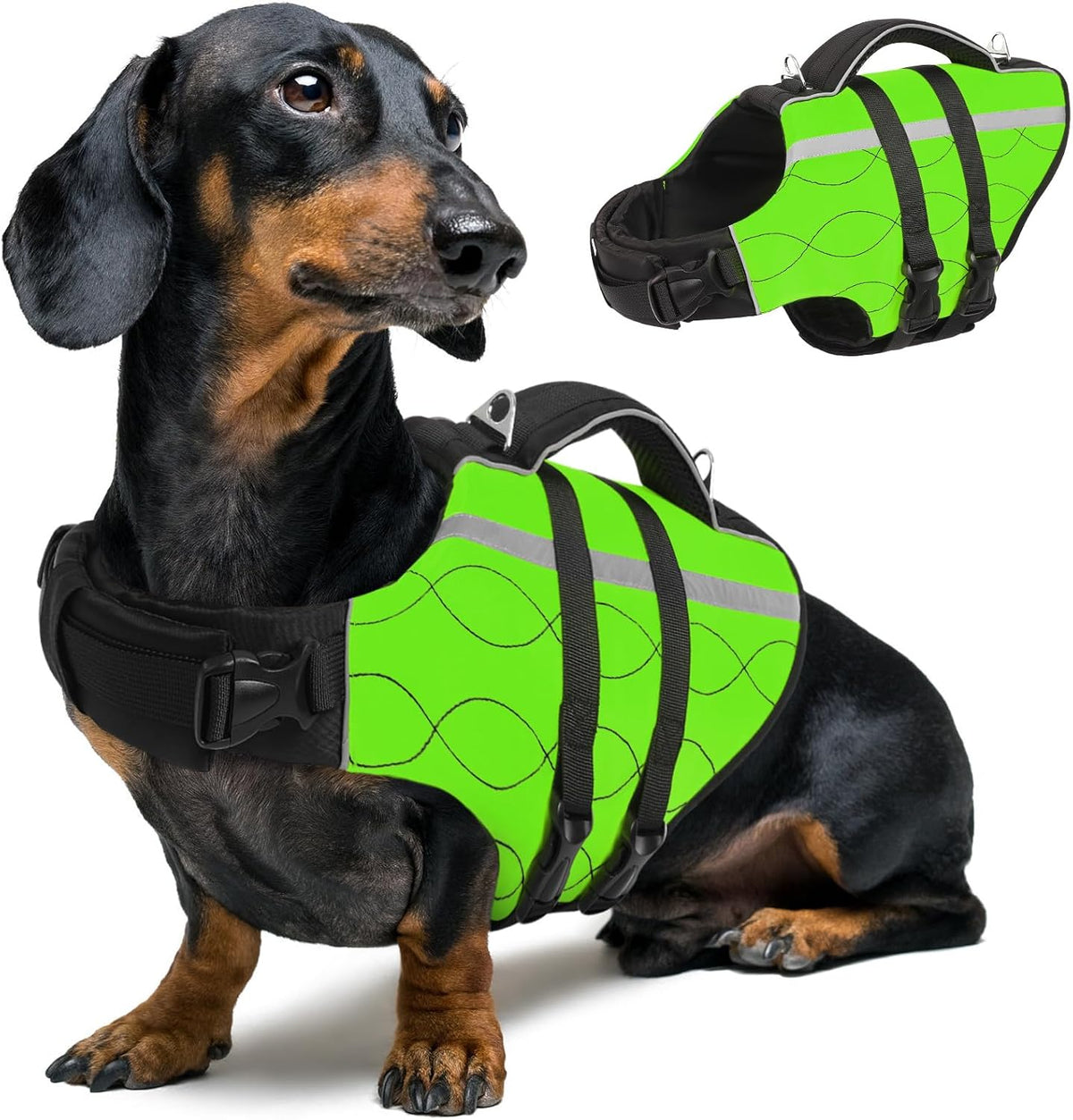 Dog Life Jacket Large,High Flotation Dog Life Vest for Swimming Boating,Adjustable Ripstop Pet Lifesaver for Large Dogs,Reflective Safety Dogs Swimming Vest with Rescue Handle(Green,L)