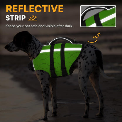 Dog Life Jacket Large,High Flotation Dog Life Vest for Swimming Boating,Adjustable Ripstop Pet Lifesaver for Large Dogs,Reflective Safety Dogs Swimming Vest with Rescue Handle(Green,L)