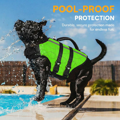 Dog Life Jacket Large,High Flotation Dog Life Vest for Swimming Boating,Adjustable Ripstop Pet Lifesaver for Large Dogs,Reflective Safety Dogs Swimming Vest with Rescue Handle(Green,L)