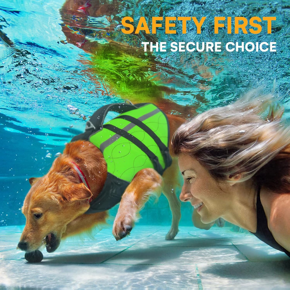 Dog Life Jacket Large,High Flotation Dog Life Vest for Swimming Boating,Adjustable Ripstop Pet Lifesaver for Large Dogs,Reflective Safety Dogs Swimming Vest with Rescue Handle(Green,L)