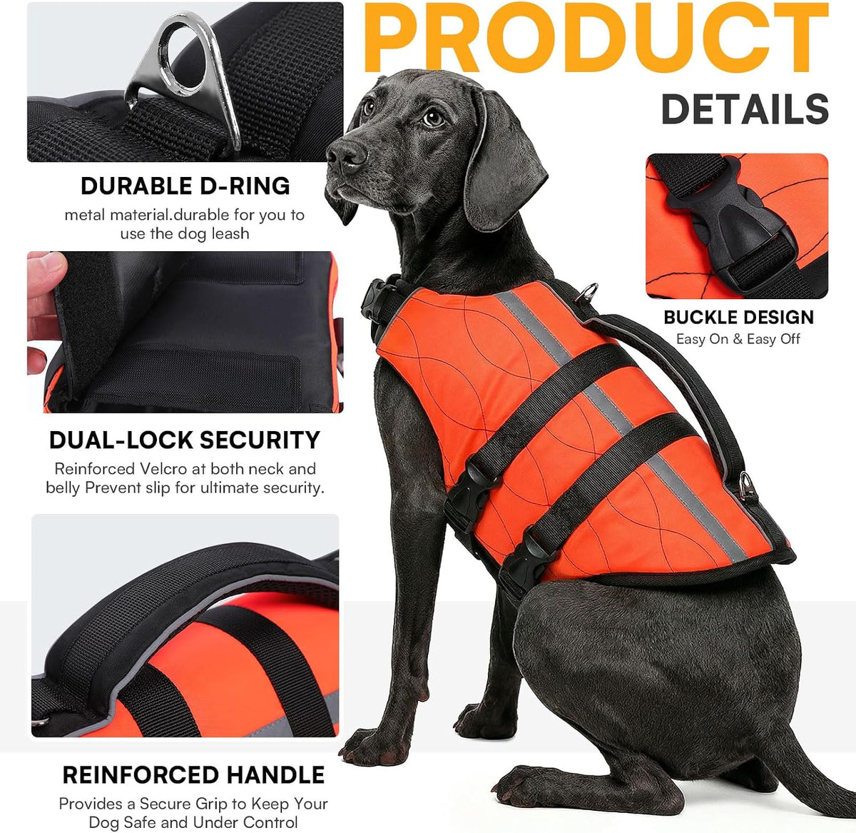 Dog Life Jacket Large,High Flotation Dog Life Vest for Swimming Boating,Adjustable Ripstop Pet Lifesaver for Large Dogs,Reflective Safety Dogs Swimming Vest with Rescue Handle(Green,L)