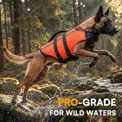 Dog Life Jacket Large,High Flotation Dog Life Vest for Swimming Boating,Adjustable Ripstop Pet Lifesaver for Large Dogs,Reflective Safety Dogs Swimming Vest with Rescue Handle(Green,L)