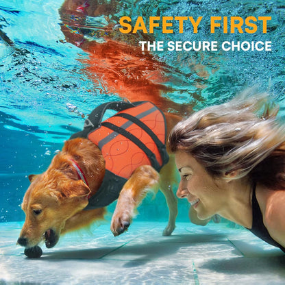 Dog Life Jacket Large,High Flotation Dog Life Vest for Swimming Boating,Adjustable Ripstop Pet Lifesaver for Large Dogs,Reflective Safety Dogs Swimming Vest with Rescue Handle(Green,L)
