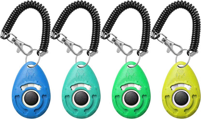 Pet Training Clicker with Wrist Strap - Dog Training Clickers for Puppy, Cat, Potty, Bird, Horse, Pet, Trainer Training Tools, Behavior Aids (Aqua + Jade Green + Blue + Lime Green)