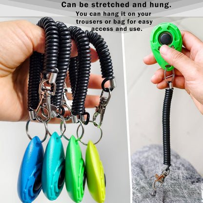 Pet Training Clicker with Wrist Strap - Dog Training Clickers for Puppy, Cat, Potty, Bird, Horse, Pet, Trainer Training Tools, Behavior Aids (Aqua + Jade Green + Blue + Lime Green)
