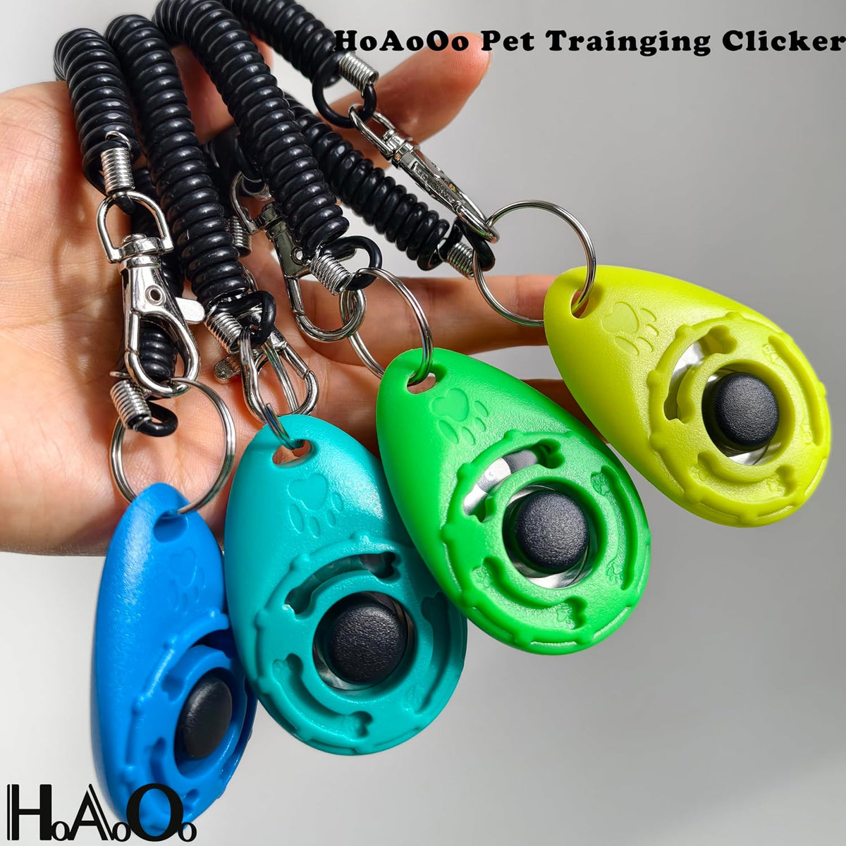 Pet Training Clicker with Wrist Strap - Dog Training Clickers for Puppy, Cat, Potty, Bird, Horse, Pet, Trainer Training Tools, Behavior Aids (Aqua + Jade Green + Blue + Lime Green)