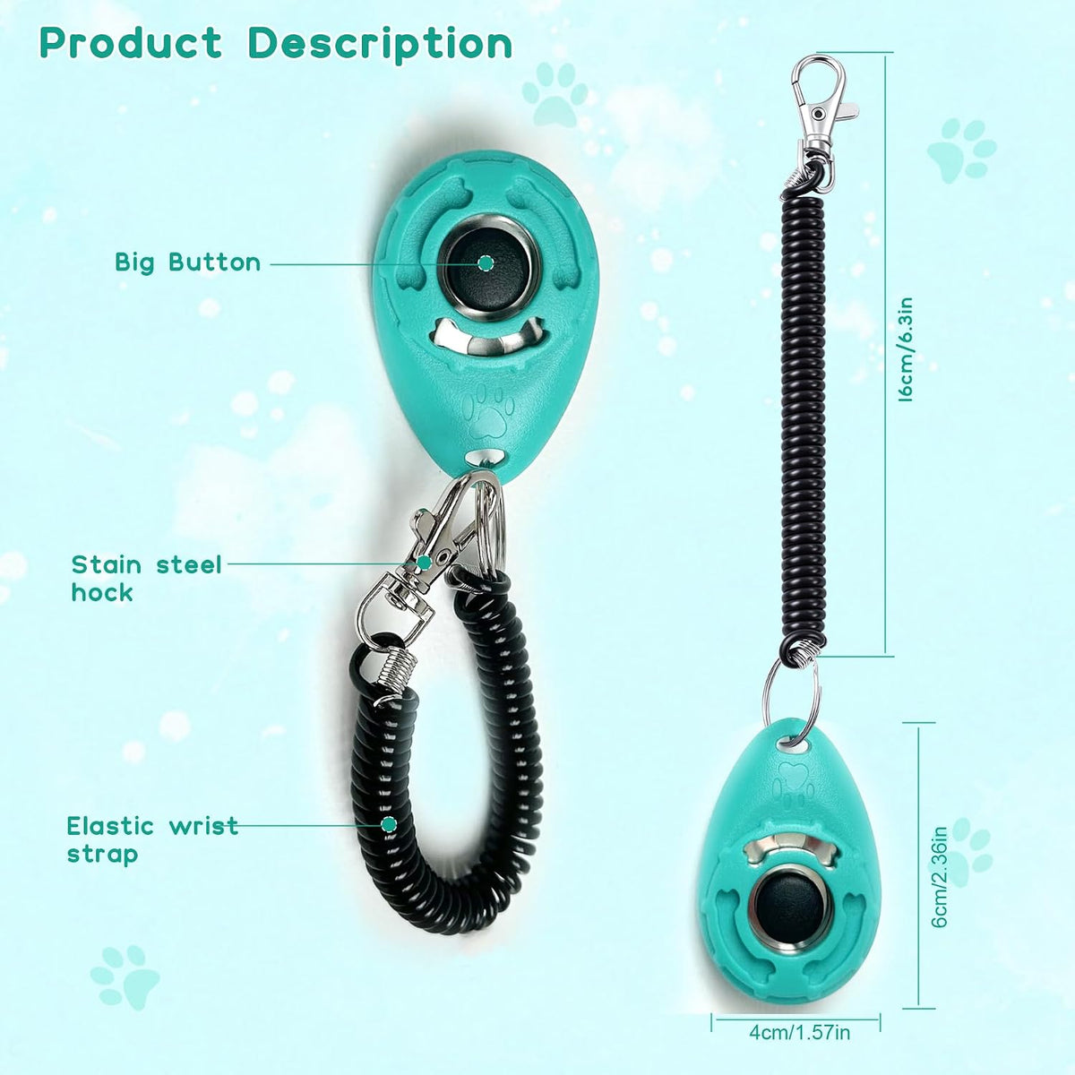 Pet Training Clicker with Wrist Strap - Dog Training Clickers for Puppy, Cat, Potty, Bird, Horse, Pet, Trainer Training Tools, Behavior Aids (Aqua + Jade Green + Blue + Lime Green)