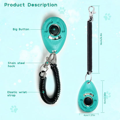 Pet Training Clicker with Wrist Strap - Dog Training Clickers for Puppy, Cat, Potty, Bird, Horse, Pet, Trainer Training Tools, Behavior Aids (Aqua + Jade Green + Blue + Lime Green)