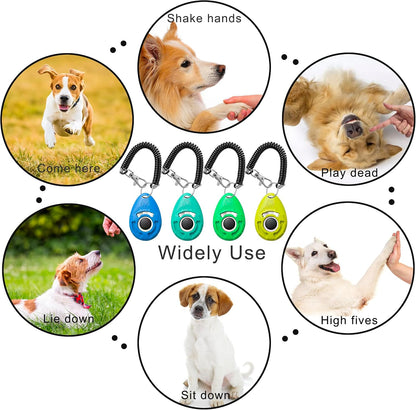 Pet Training Clicker with Wrist Strap - Dog Training Clickers for Puppy, Cat, Potty, Bird, Horse, Pet, Trainer Training Tools, Behavior Aids (Aqua + Jade Green + Blue + Lime Green)