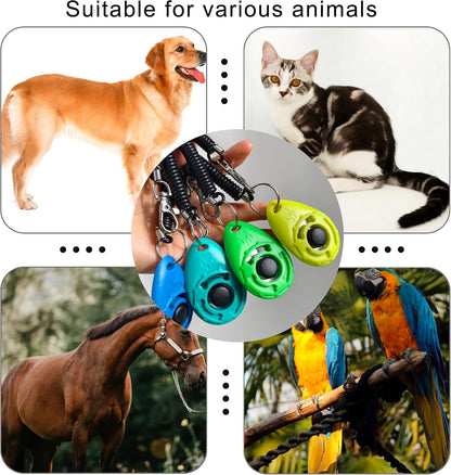 Pet Training Clicker with Wrist Strap - Dog Training Clickers for Puppy, Cat, Potty, Bird, Horse, Pet, Trainer Training Tools, Behavior Aids (Aqua + Jade Green + Blue + Lime Green)
