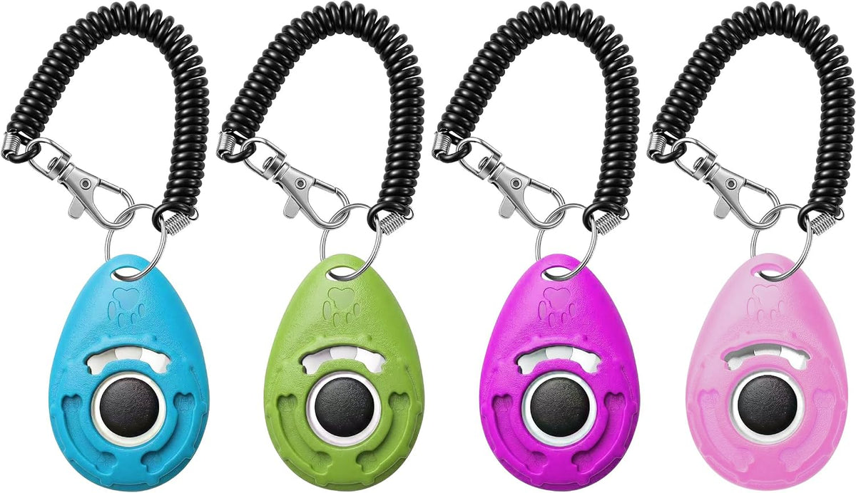 Pet Training Clicker with Wrist Strap - Dog Training Clickers for Puppy, Cat, Potty, Bird, Horse, Pet, Trainer Training Tools, Behavior Aids (Aqua + Jade Green + Blue + Lime Green)