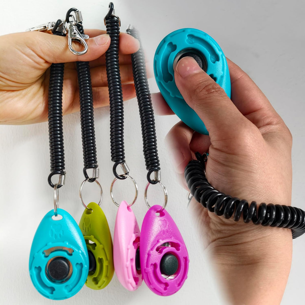 Pet Training Clicker with Wrist Strap - Dog Training Clickers for Puppy, Cat, Potty, Bird, Horse, Pet, Trainer Training Tools, Behavior Aids (Aqua + Jade Green + Blue + Lime Green)