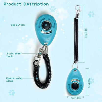 Pet Training Clicker with Wrist Strap - Dog Training Clickers for Puppy, Cat, Potty, Bird, Horse, Pet, Trainer Training Tools, Behavior Aids (Aqua + Jade Green + Blue + Lime Green)