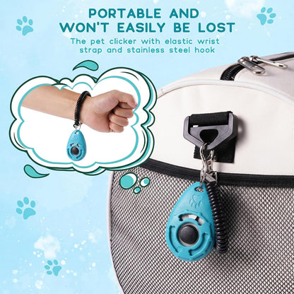 Pet Training Clicker with Wrist Strap - Dog Training Clickers for Puppy, Cat, Potty, Bird, Horse, Pet, Trainer Training Tools, Behavior Aids (Aqua + Jade Green + Blue + Lime Green)