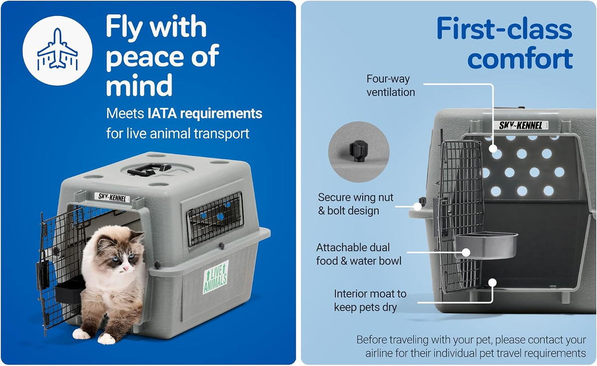 Sky Kennel for Air Travel, 21in Dog Crate for Pets up to 15lbs