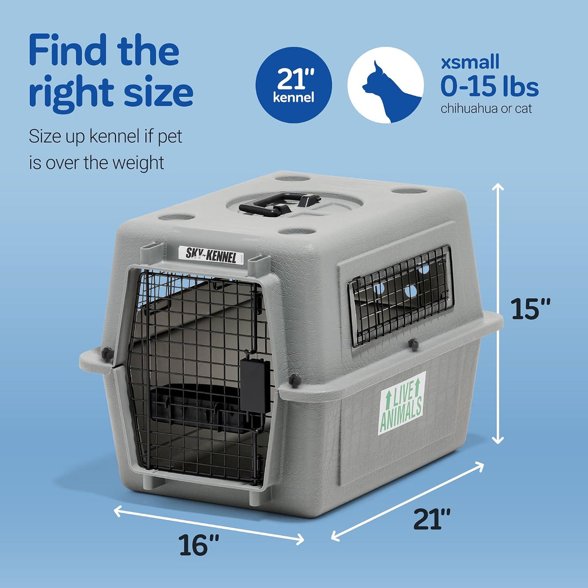 Sky Kennel for Air Travel, 21in Dog Crate for Pets up to 15lbs