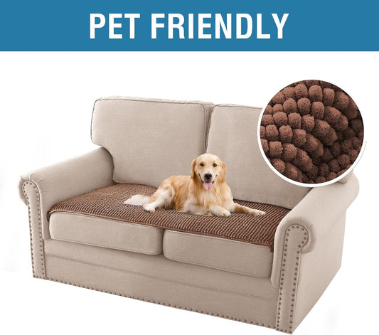 Plush Chenille Dog Bed Cover Thick Soft Sofa Cover for 3 Cushion Couch Anti Slip Couch Cover Furniture Protector for Dog, Pet, Cat (35" x 82", Ivory)