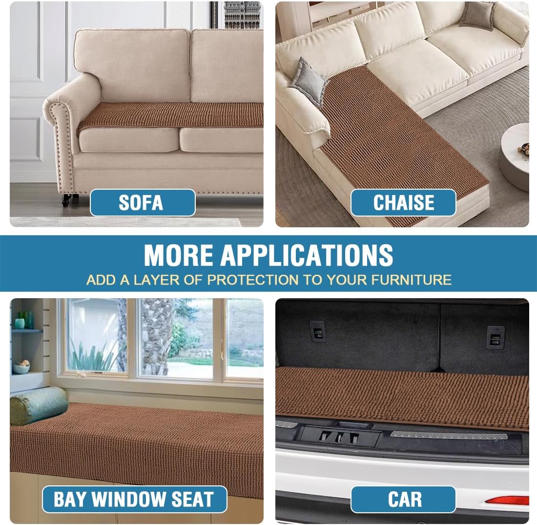 Plush Chenille Dog Bed Cover Thick Soft Sofa Cover for 3 Cushion Couch Anti Slip Couch Cover Furniture Protector for Dog, Pet, Cat (35" x 82", Ivory)