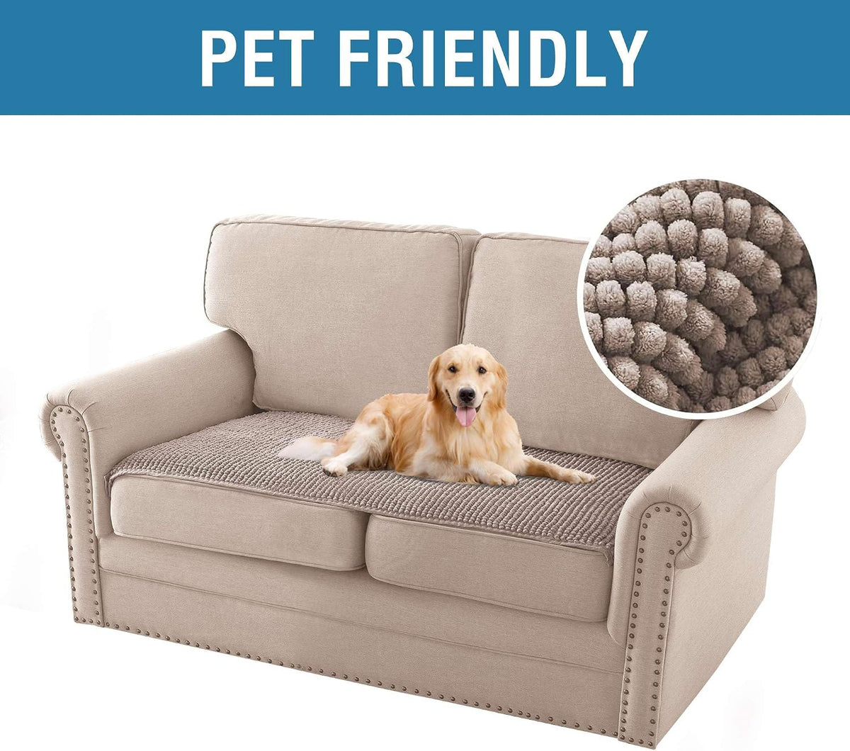 Plush Chenille Dog Bed Cover Thick Soft Sofa Cover for 3 Cushion Couch Anti Slip Couch Cover Furniture Protector for Dog, Pet, Cat (35" x 82", Ivory)