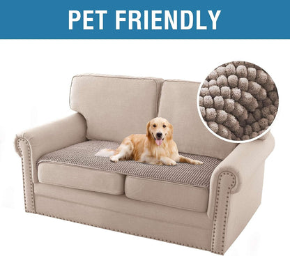 Plush Chenille Dog Bed Cover Thick Soft Sofa Cover for 3 Cushion Couch Anti Slip Couch Cover Furniture Protector for Dog, Pet, Cat (35" x 82", Ivory)