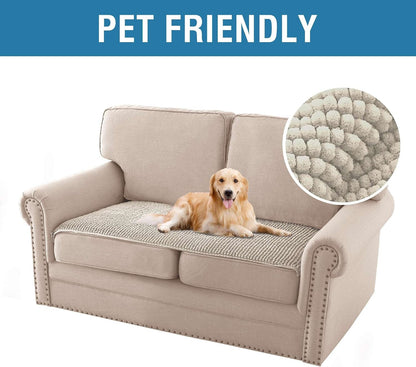Plush Chenille Dog Bed Cover Thick Soft Sofa Cover for 3 Cushion Couch Anti Slip Couch Cover Furniture Protector for Dog, Pet, Cat (35" x 82", Ivory)