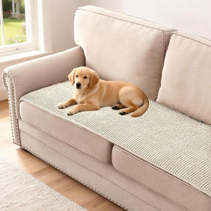 Plush Chenille Dog Bed Cover Thick Soft Sofa Cover for 3 Cushion Couch Anti Slip Couch Cover Furniture Protector for Dog, Pet, Cat (35" x 82", Ivory)