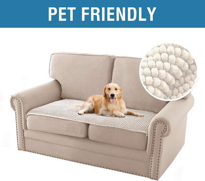Plush Chenille Dog Bed Cover Thick Soft Sofa Cover for 3 Cushion Couch Anti Slip Couch Cover Furniture Protector for Dog, Pet, Cat (35" x 82", Ivory)