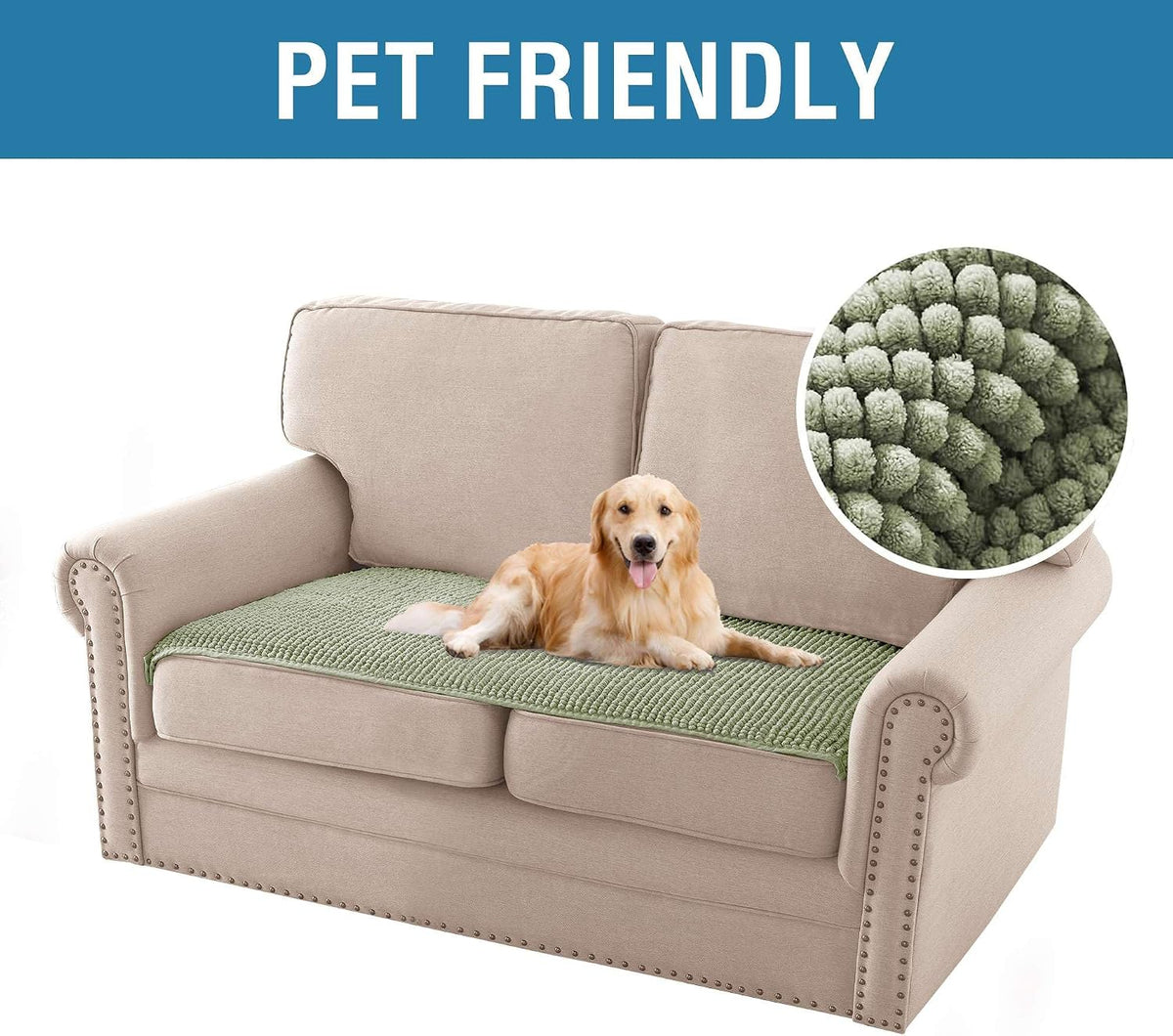 Plush Chenille Dog Bed Cover Thick Soft Sofa Cover for 3 Cushion Couch Anti Slip Couch Cover Furniture Protector for Dog, Pet, Cat (35" x 82", Ivory)