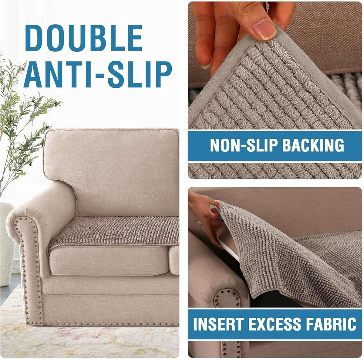 Plush Chenille Dog Bed Cover Thick Soft Sofa Cover for 3 Cushion Couch Anti Slip Couch Cover Furniture Protector for Dog, Pet, Cat (35" x 82", Ivory)