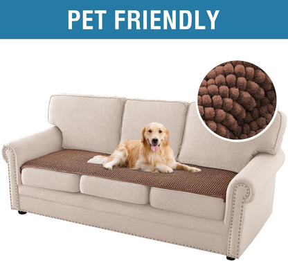 Plush Chenille Dog Bed Cover Thick Soft Sofa Cover for 3 Cushion Couch Anti Slip Couch Cover Furniture Protector for Dog, Pet, Cat (35" x 82", Ivory)