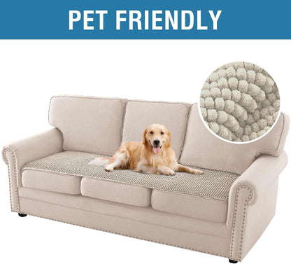 Plush Chenille Dog Bed Cover Thick Soft Sofa Cover for 3 Cushion Couch Anti Slip Couch Cover Furniture Protector for Dog, Pet, Cat (35" x 82", Ivory)